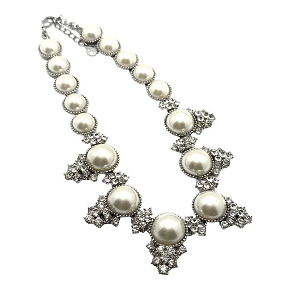 Charter Club Jewelry - CHARTER CLUB Faux Pearl Rhinestone Choker Necklace Silver Tone Collar 16" - 18"